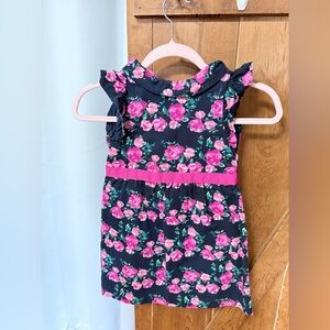 Janie and Jack Navy Dress with Pink Floral Print and Pink Waistband